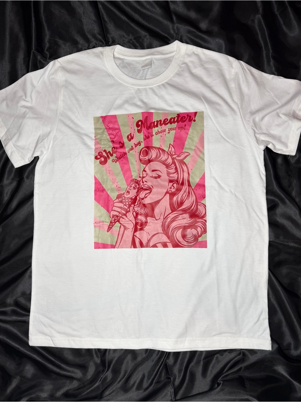 White Graphic Tee with Pink Retro Pop Art Print~NWOT